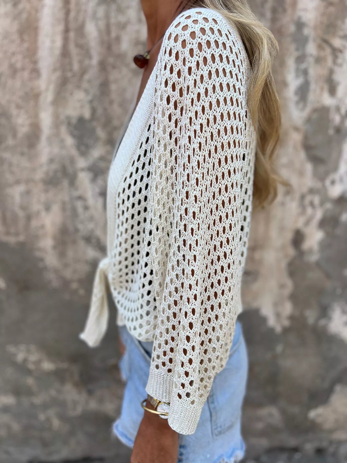 Tie-Front Crochet Knit Cover Up