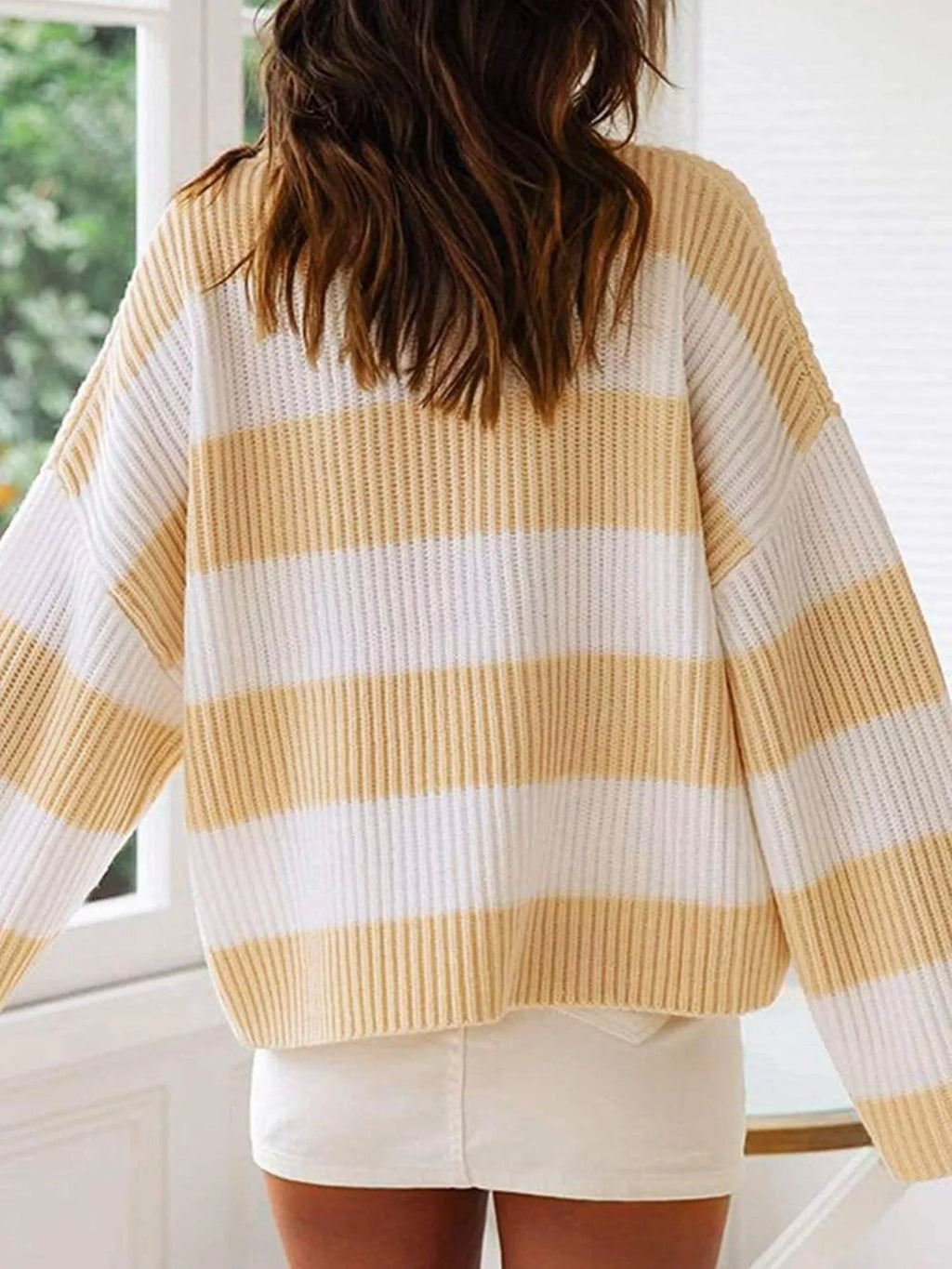 Full Size Contrast Striped Round Neck Sweater Plus Size