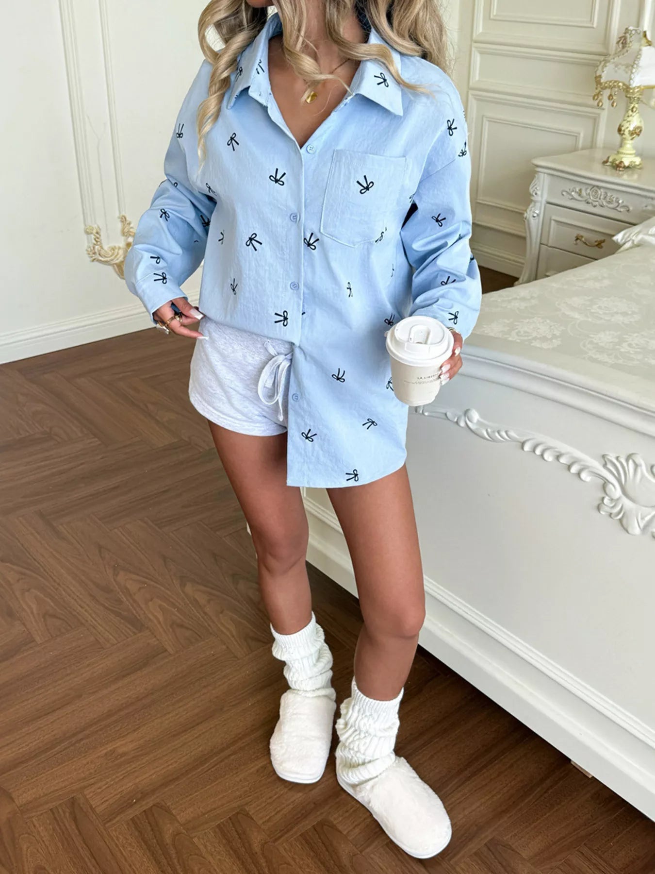 Bow Print Long Sleeve Shirt