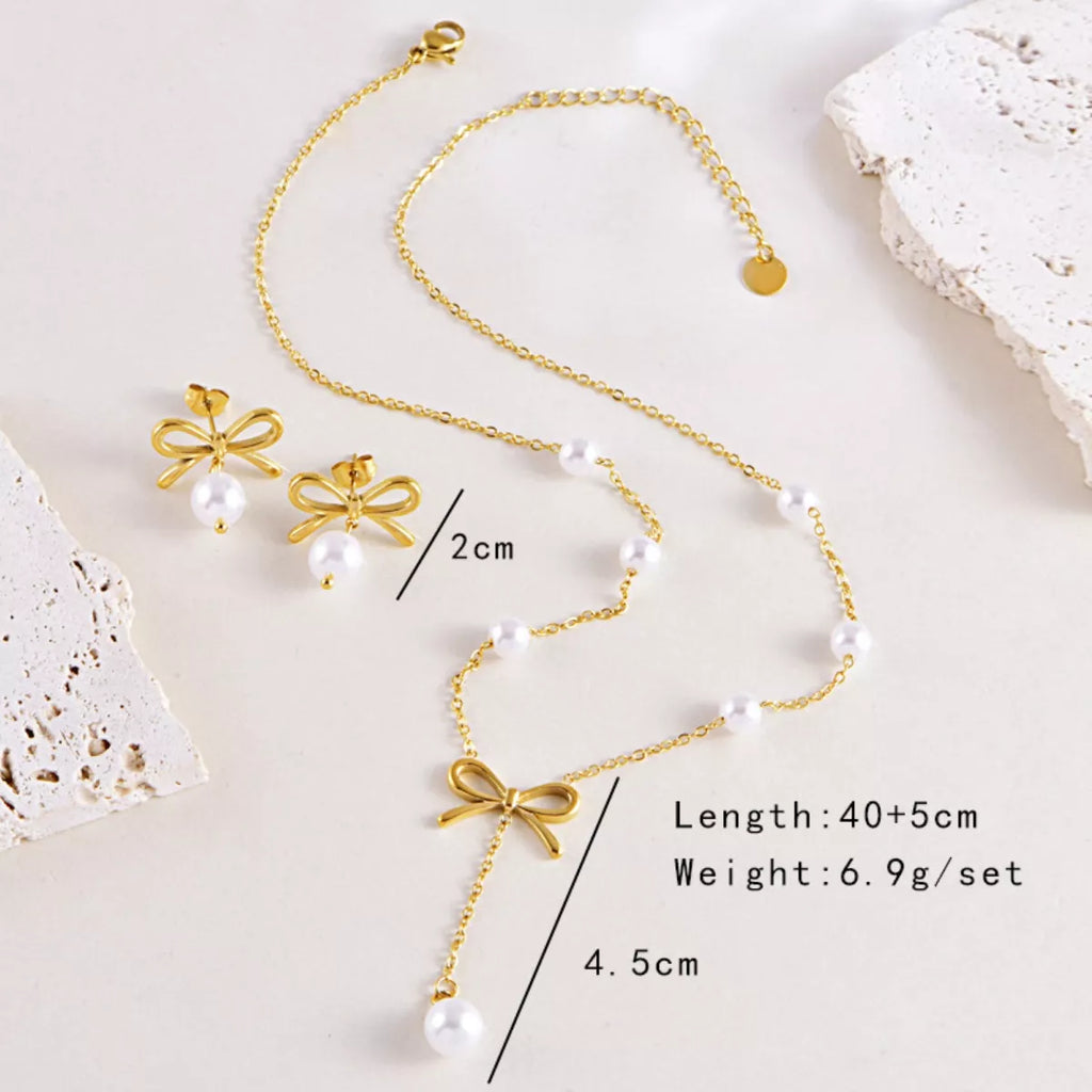 18K Gold-Plated Bowknot Pearl Jewelry Set