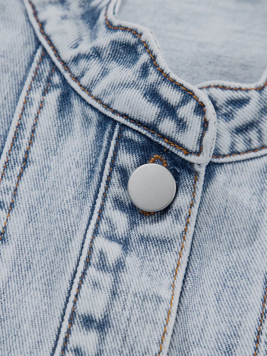 Scalloped Trim Patch Pocket Button Front Denim Vest