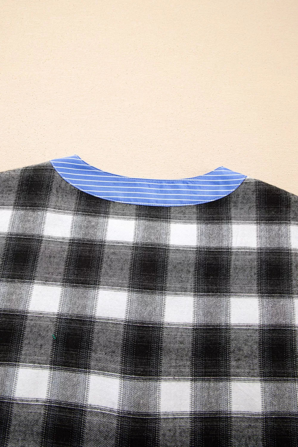 Contrast Striped Edge Half Placket Plaid Blouse