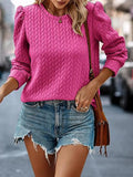 Textured Round Neck Long Sleeve Blouse