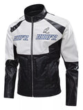 Men's Plus Size Two-Tone Zip Up Leather Jacket