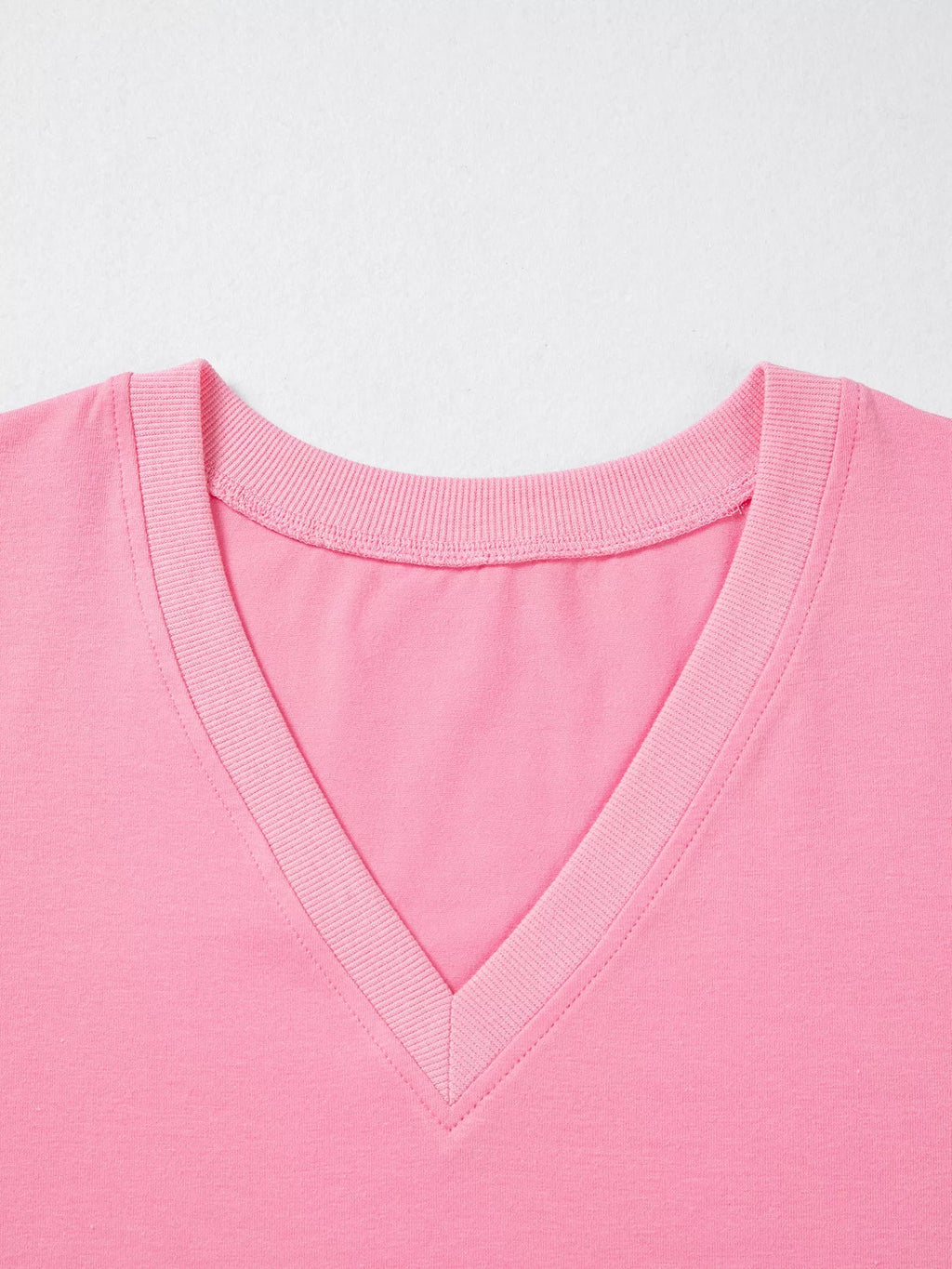 Solid Color V Neck Short Puff Sleeve Blouse