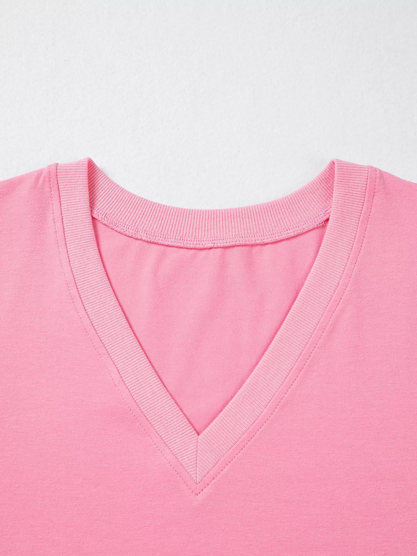 Solid Color V Neck Short Puff Sleeve Blouse