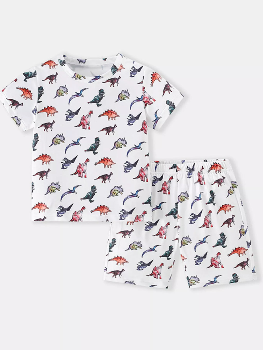 Children's Dinosaur Print Round Neck Top and Shorts Set