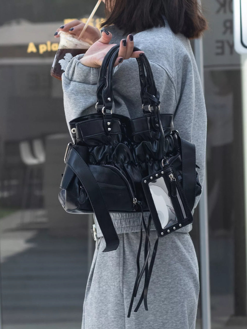 Ruched Leather Crossbody Bag