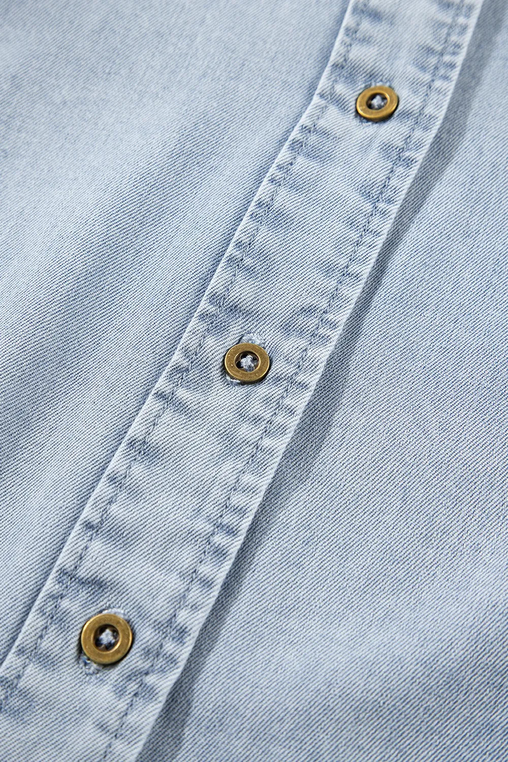 Ruffle Short Puff Sleeve Button Down Denim Shirt