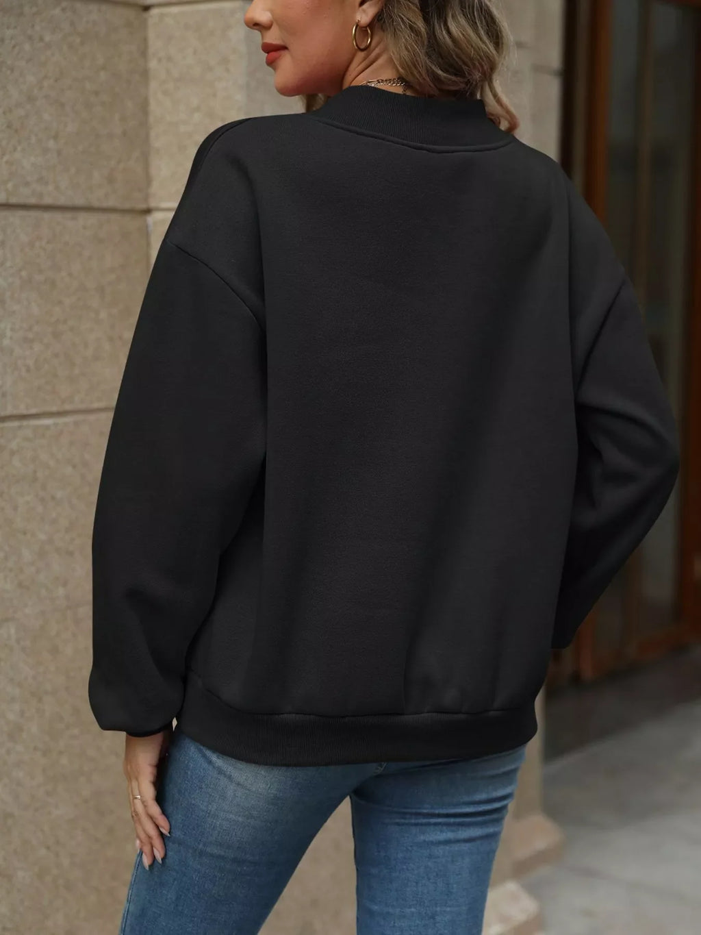 V-Neck Solid Color Casual Sweatshirt