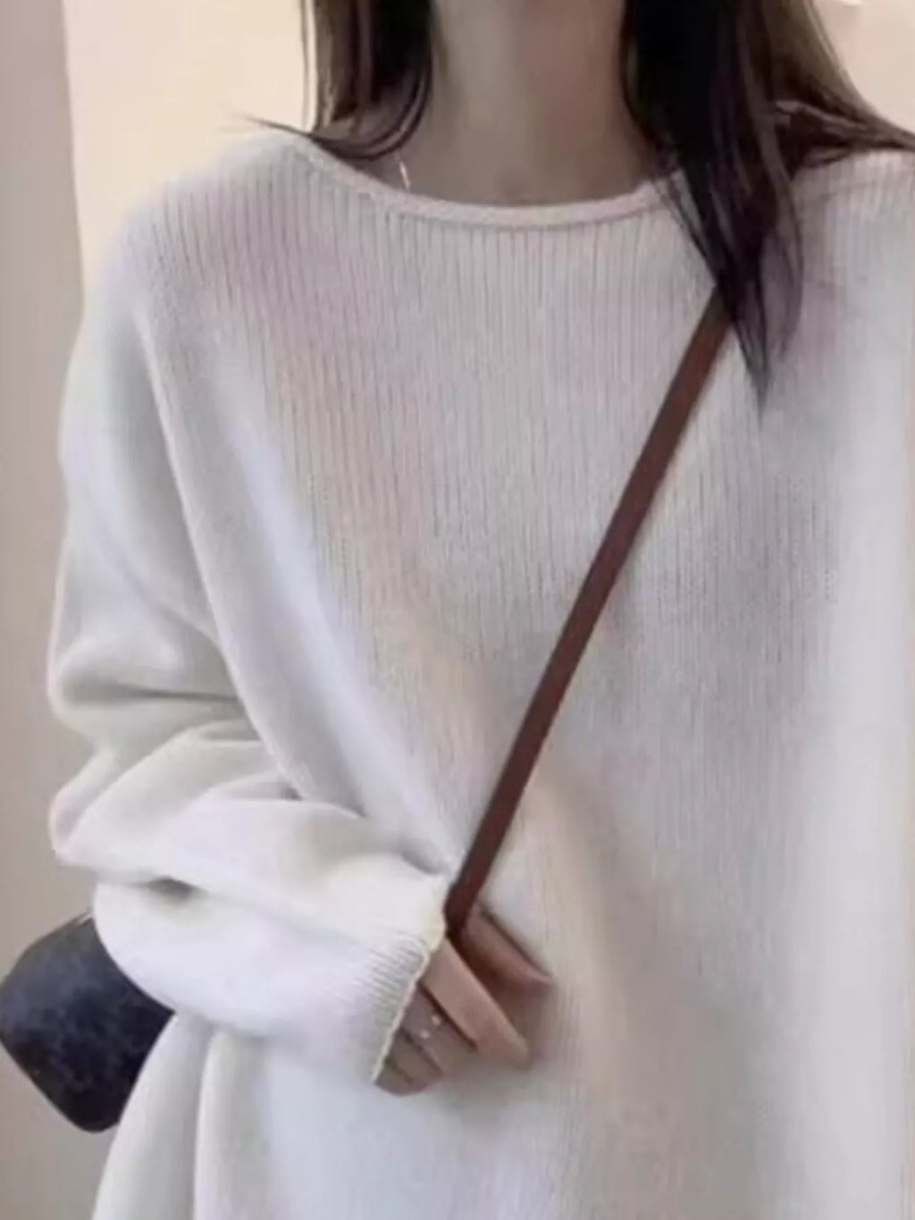 Round Neck Dropped Shoulder Sweater