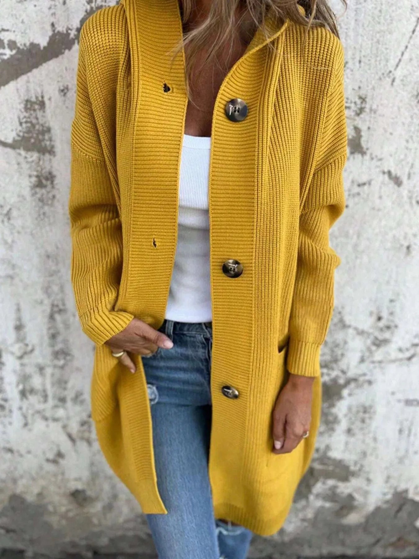 Full Size Button-Down Hooded Cardigan Plus Size