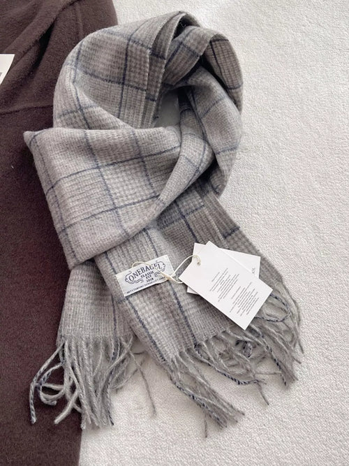 100% Wool Plaid Fringe Scarf