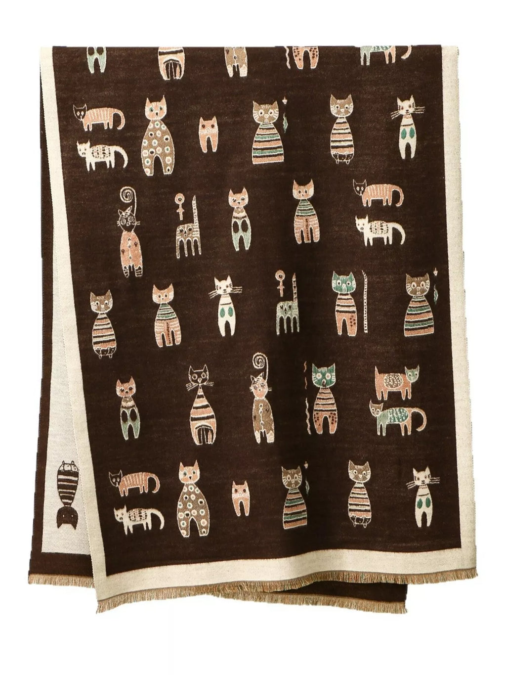 Cute Cat Pattern Raw Hem Scarf