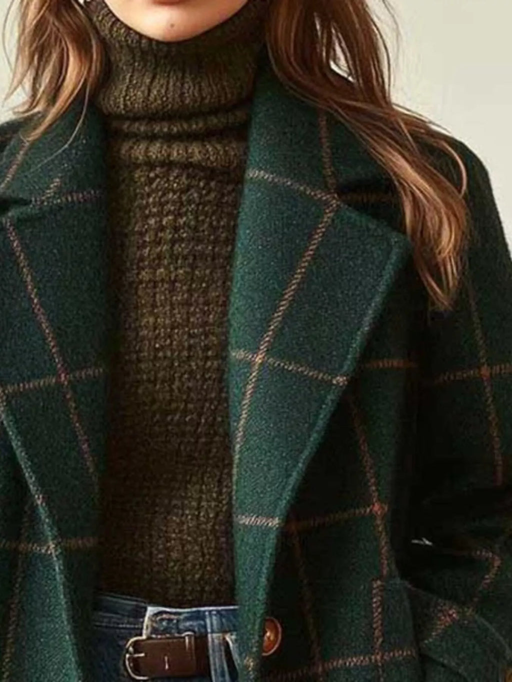 Full Size Plaid Classic Button Up Coat Plus Size