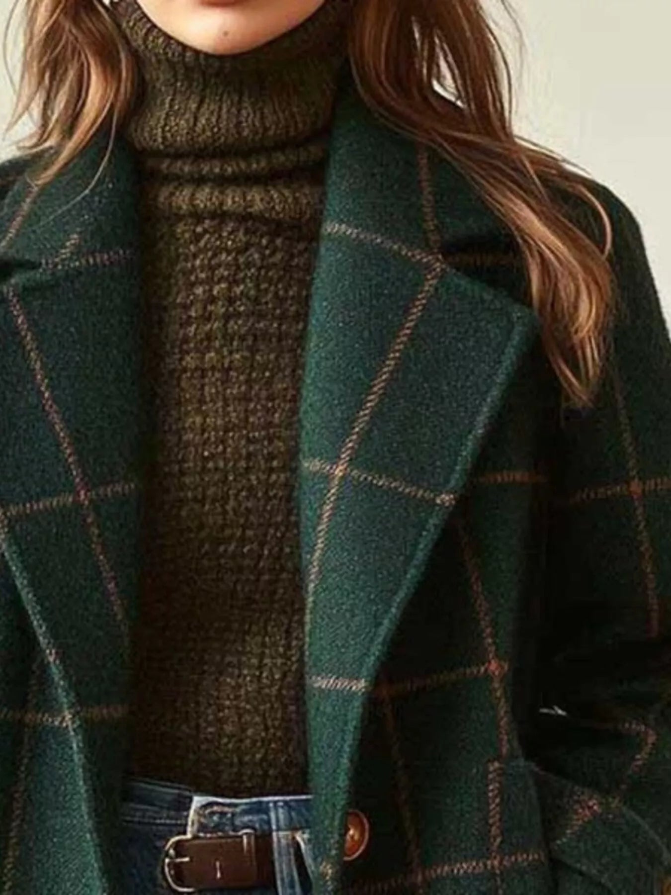 Full Size Plaid Classic Button Up Coat Plus Size