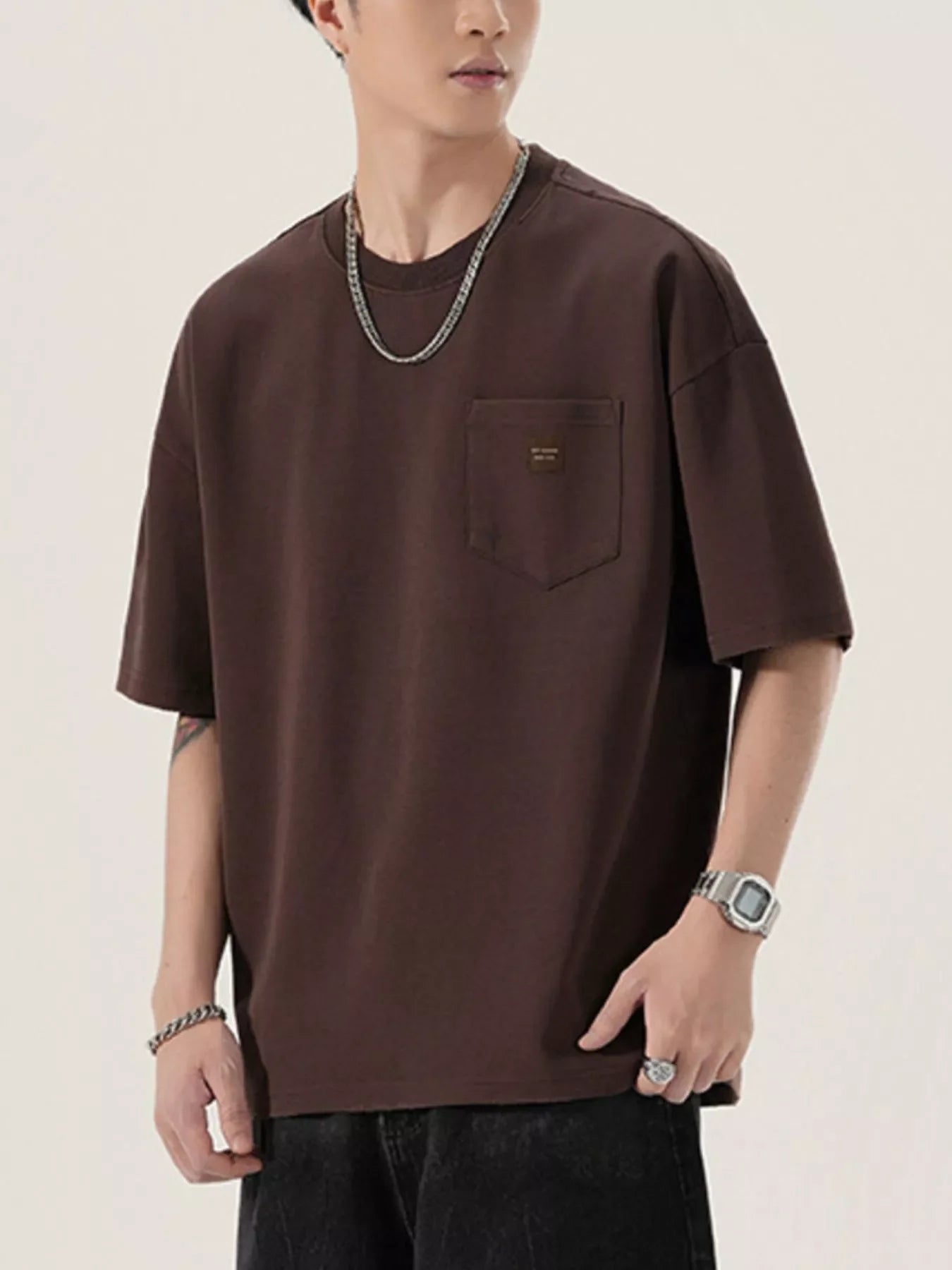 Men's Full Size Casual Solid Color Pocket T-Shirt Plus Size