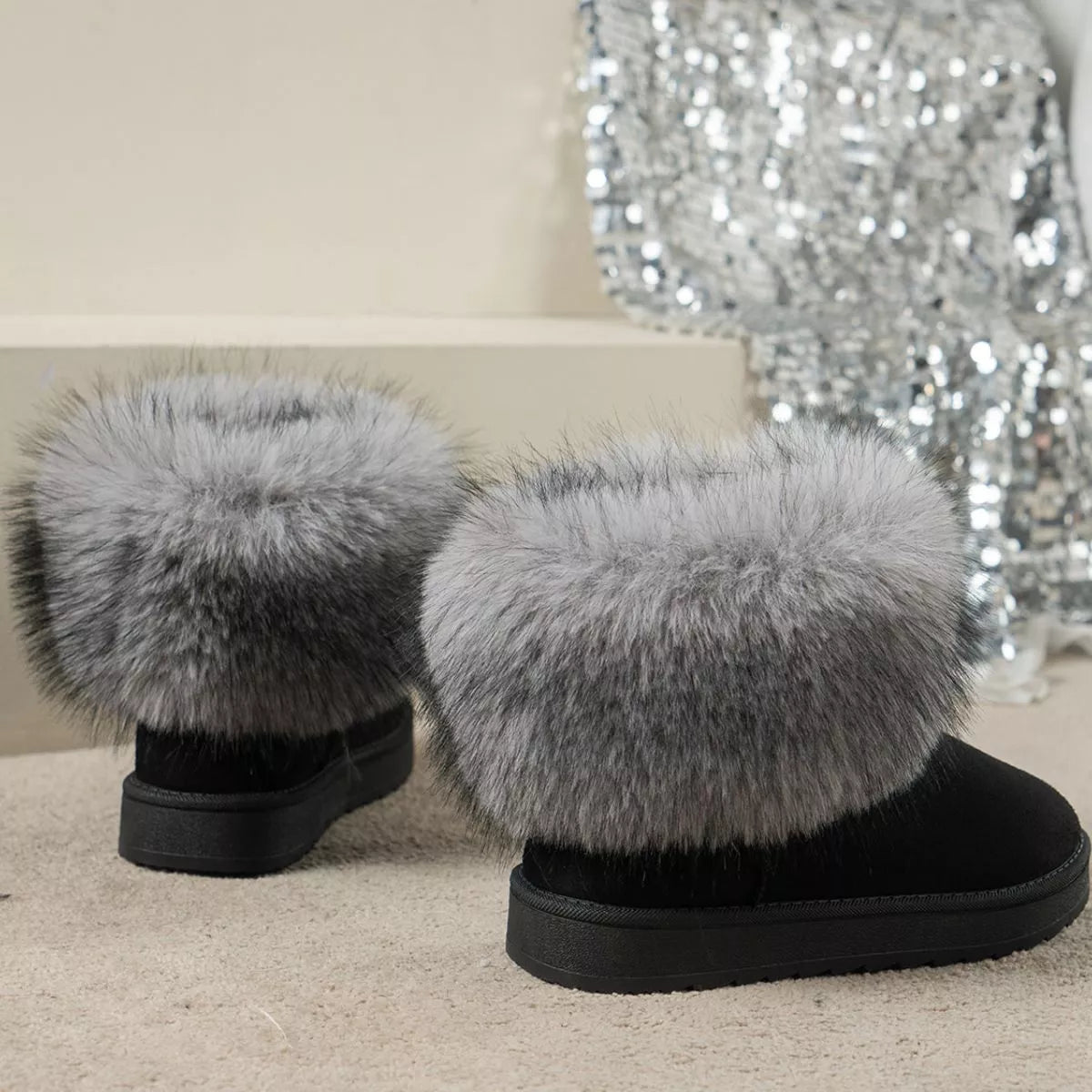 Fuzzy Trim Ankle Boots