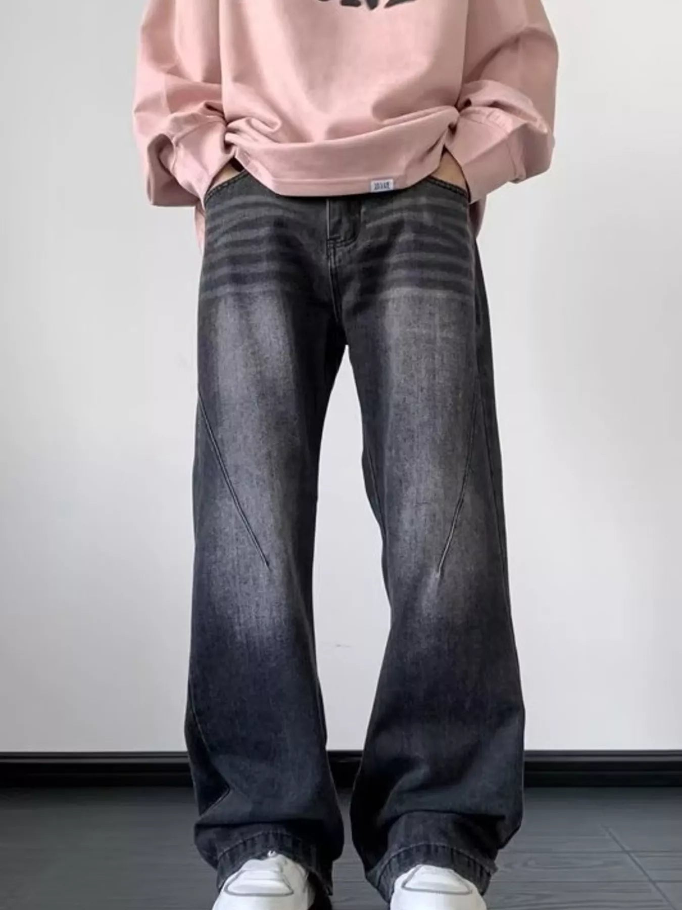 Men's Full Size Vintage Wash Wide Leg Jeans Plus Size