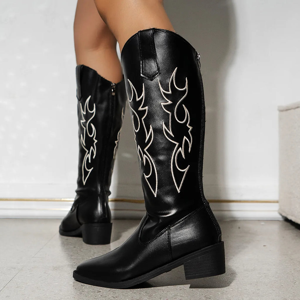 Point Toe Block Heels Boots