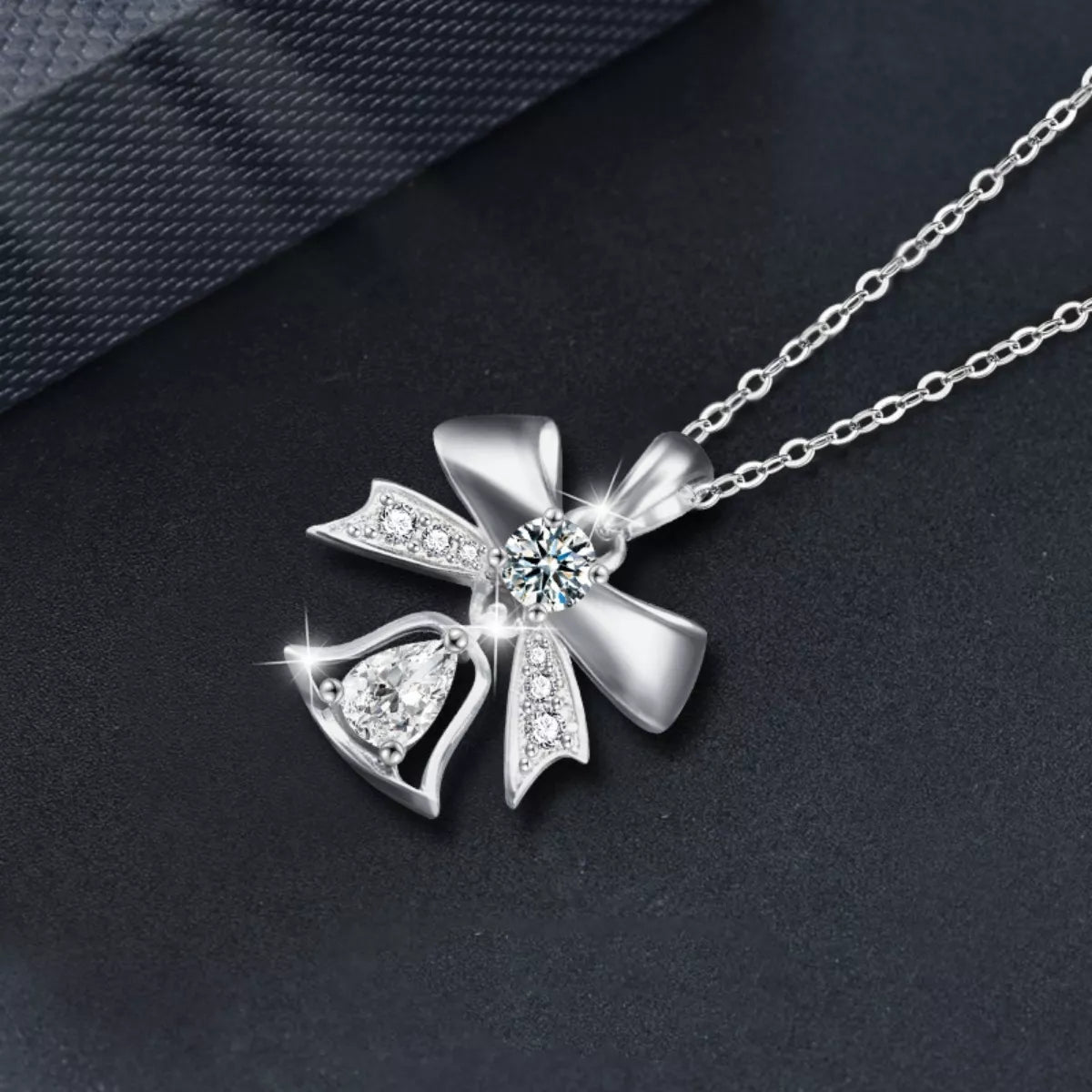 925 Sterling Silver Moissanite Bow Bell Pendant Necklace
