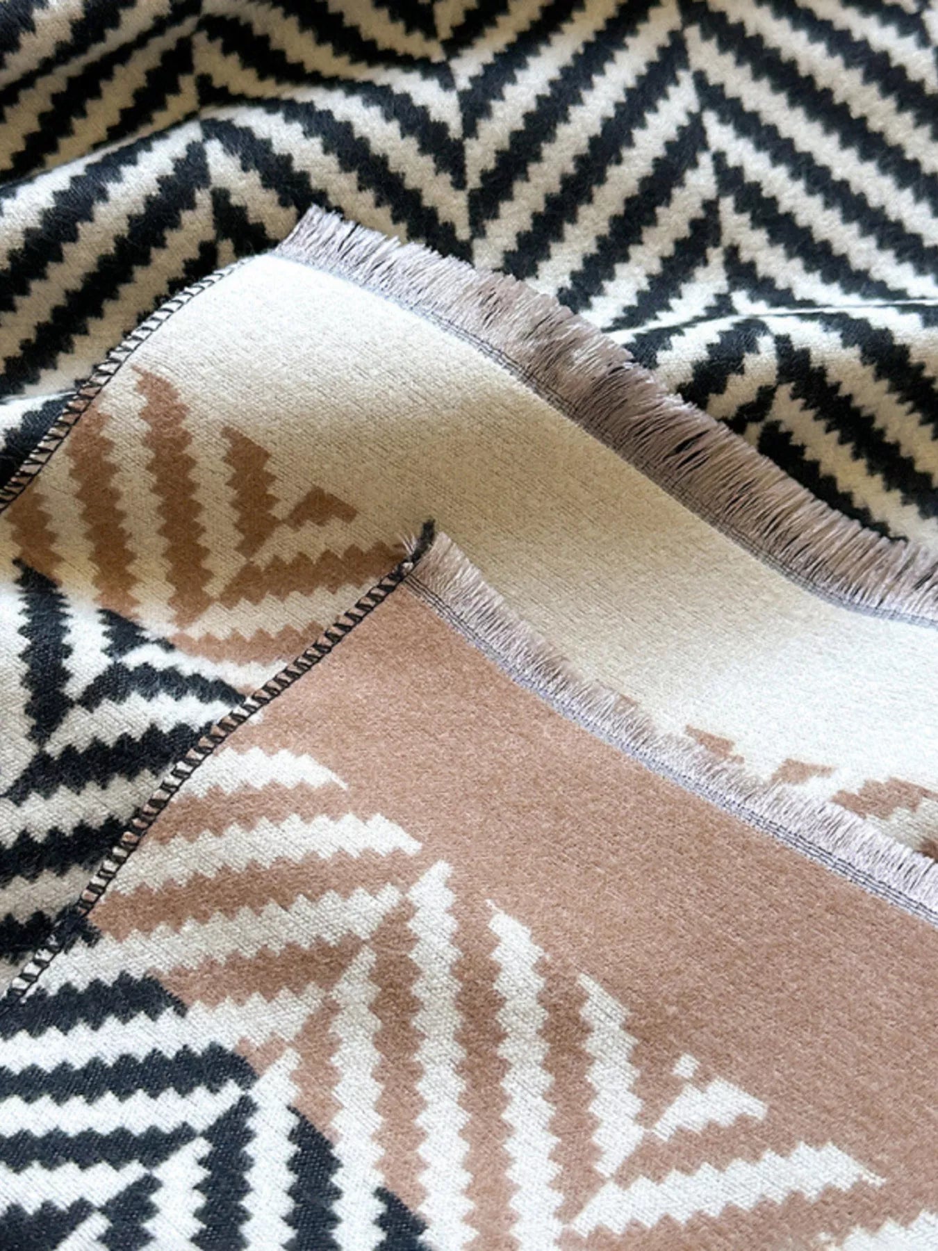 Chevron Pattern Raw Hem Scarf