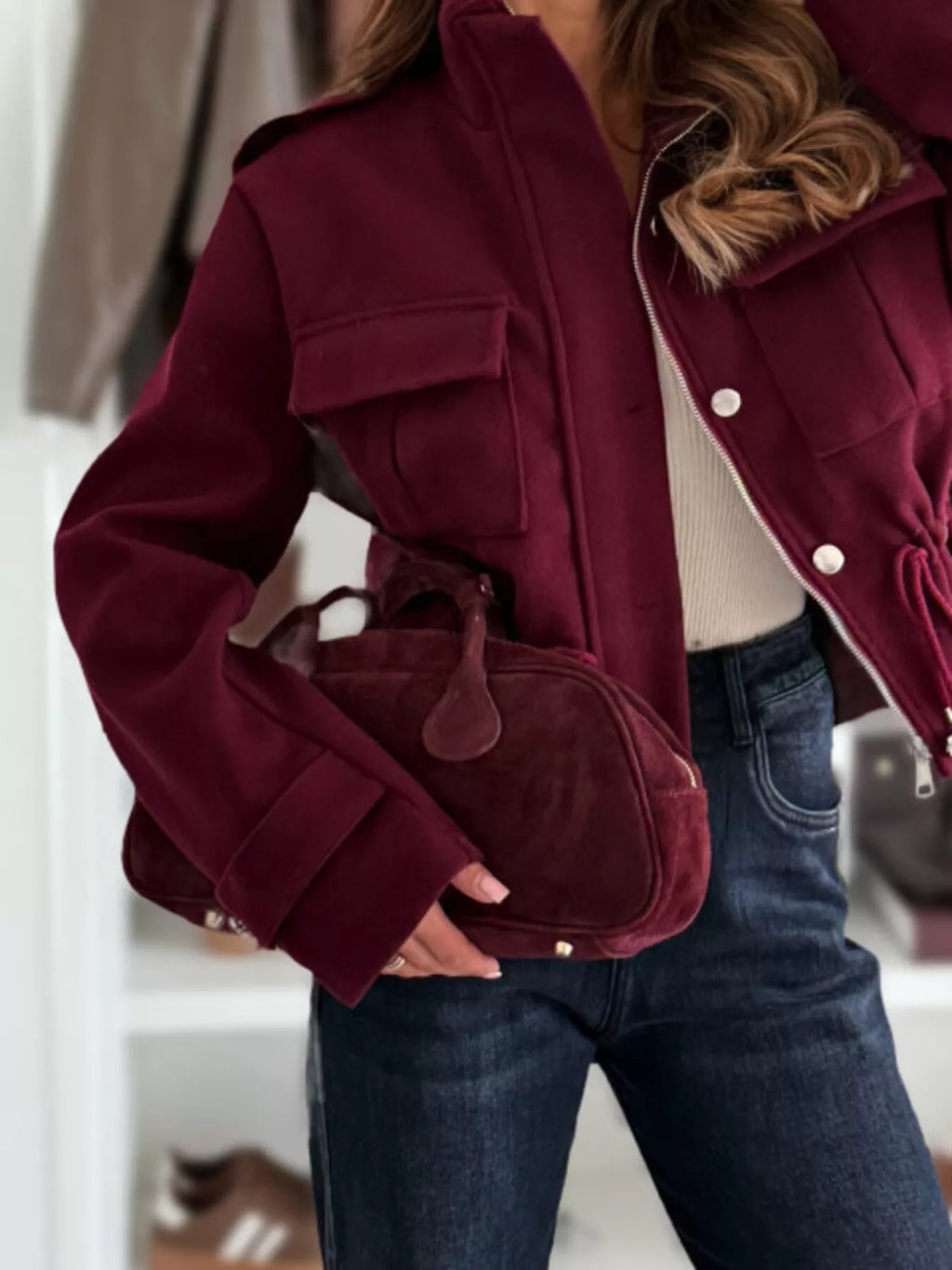 Drawstring Waist Cropped Jacket