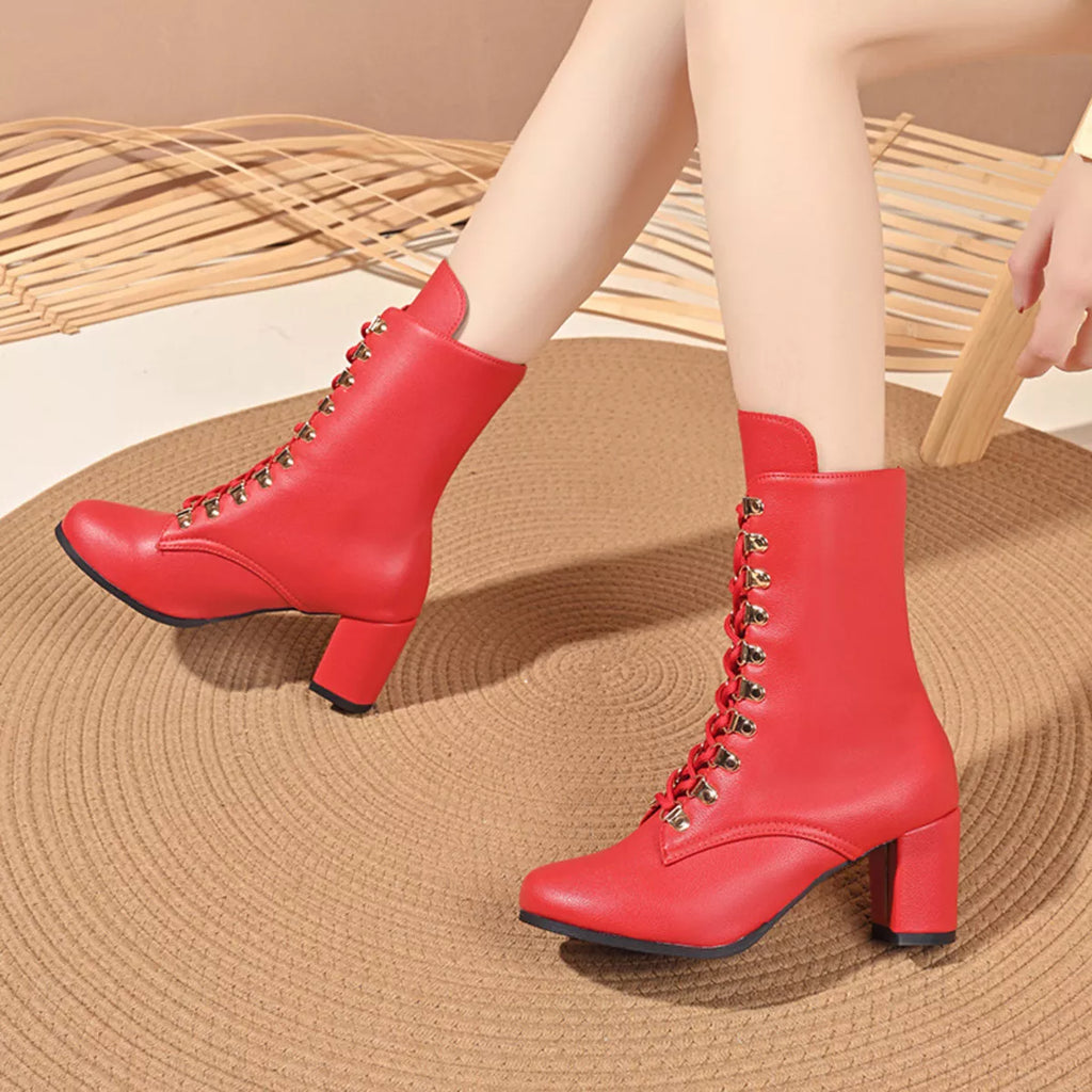 Lace-Up Boots with Block Heel