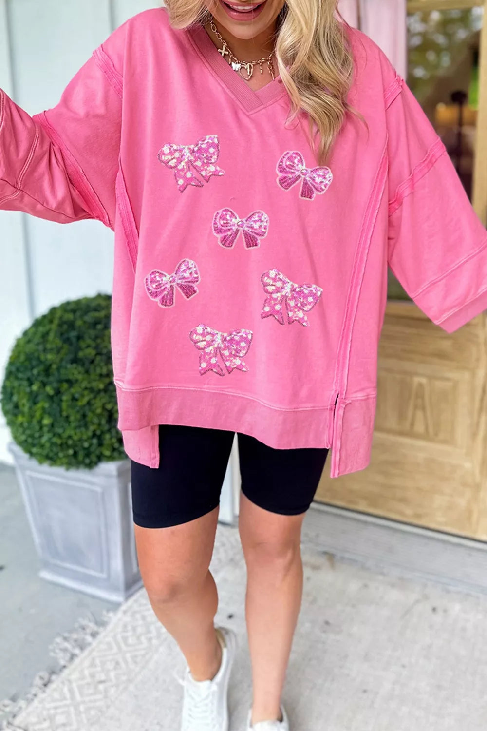 Bow V-Neck Sweatshirt