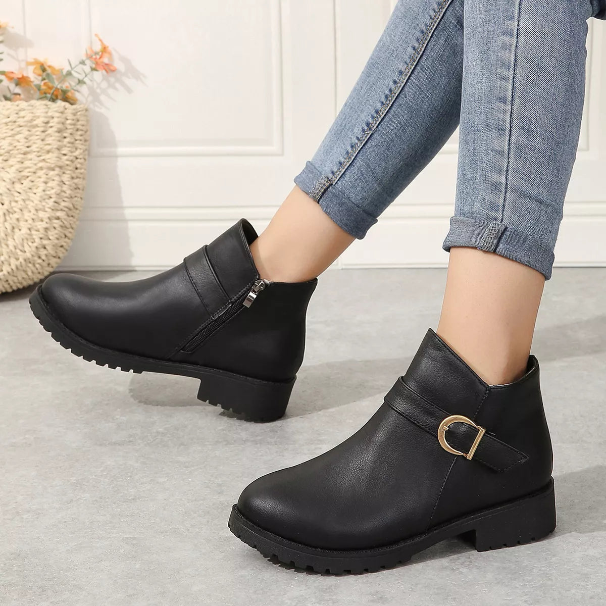 Buckle Accent Ankle Boots