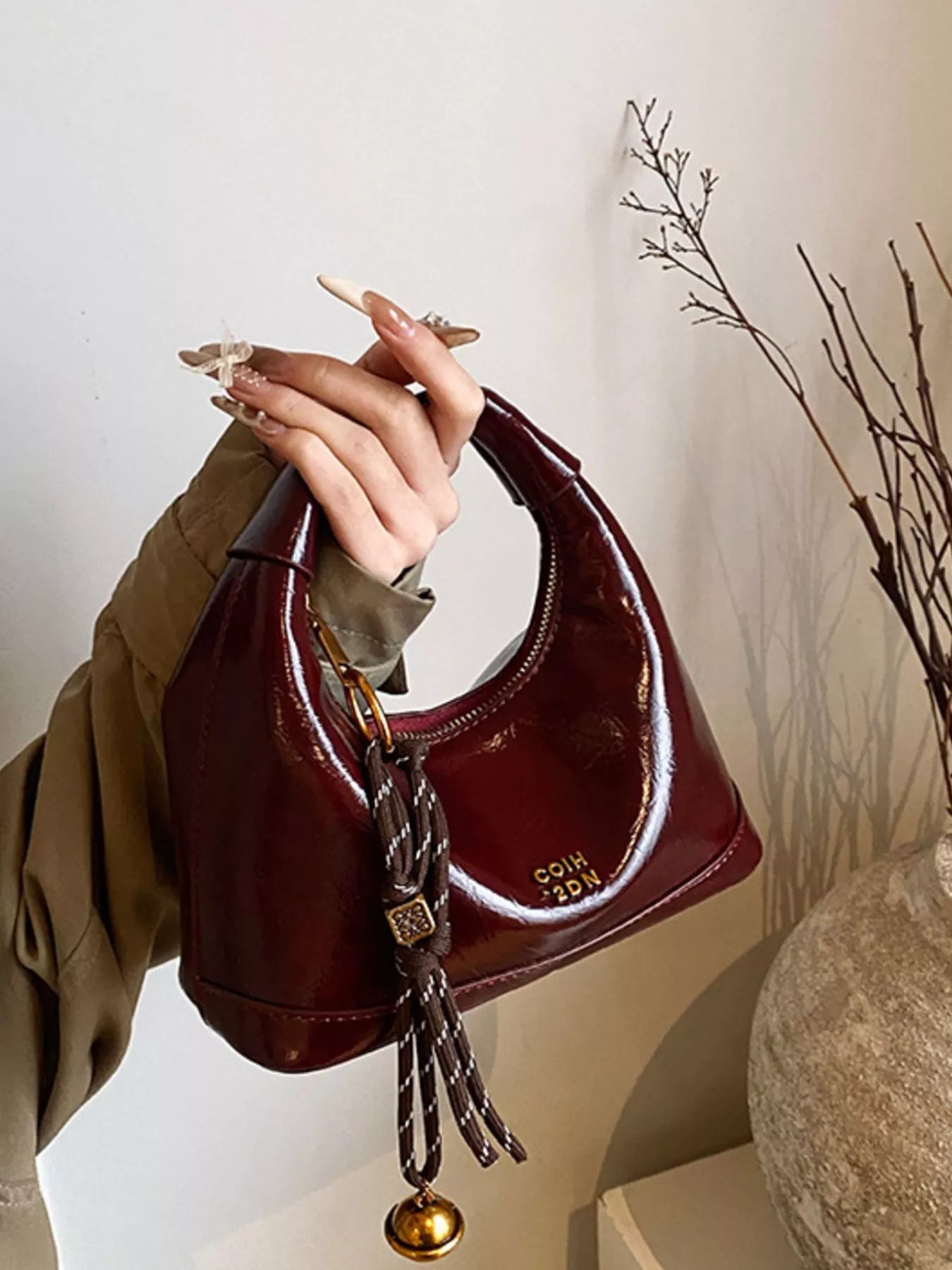 Leather Crossbody Bag with Charm