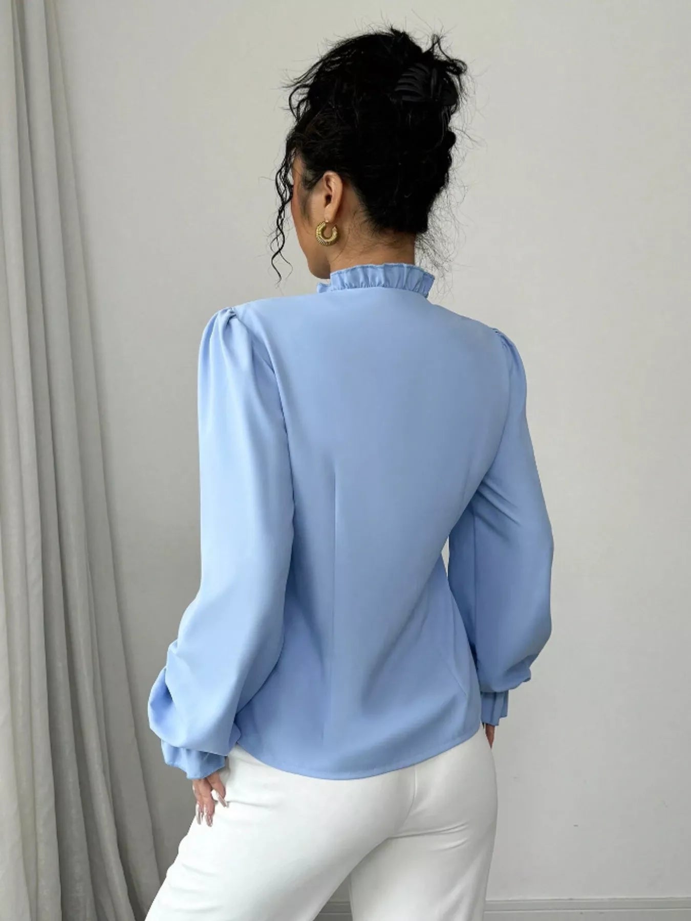 Ruffle Trim Long Sleeve Blouse