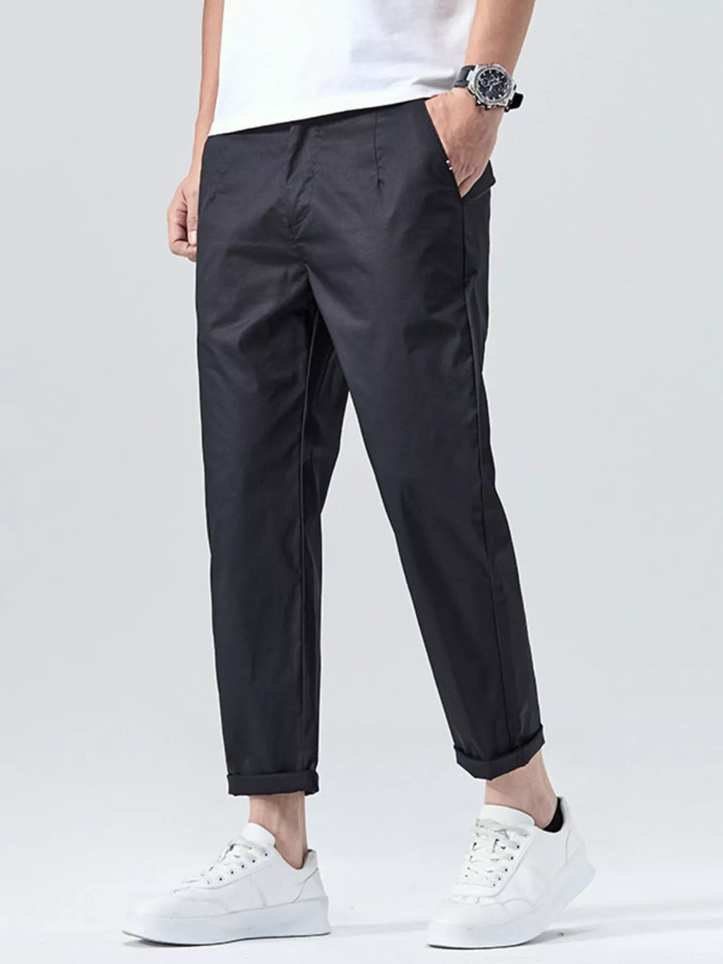 Men's Casual Straight-Leg Cropped Pants