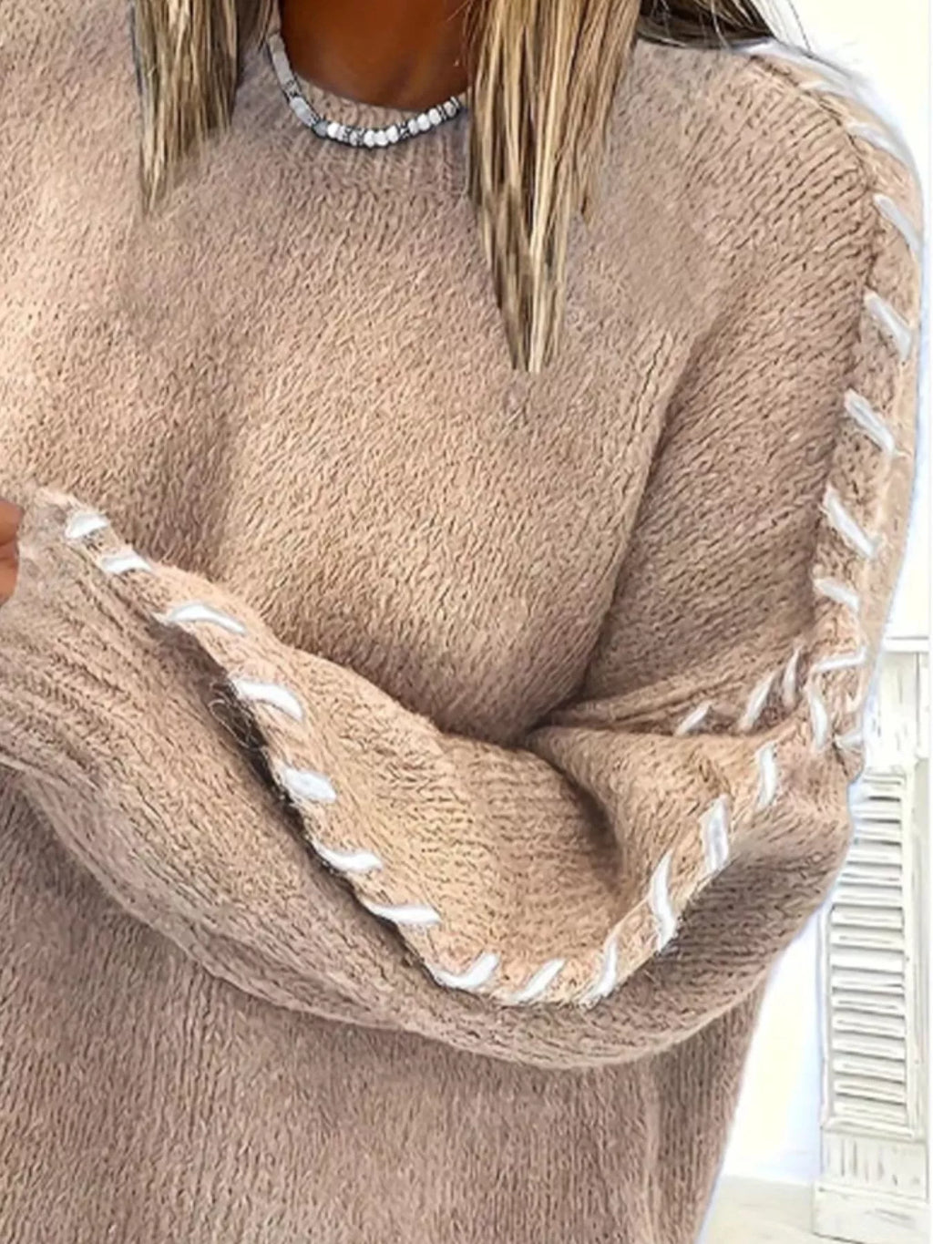 Contrast Stitching Dropped Shoulder Sweater