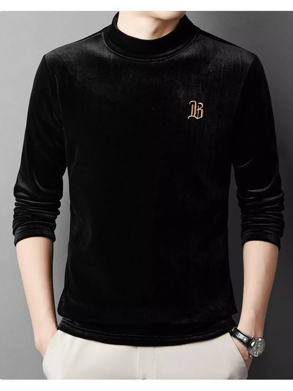 Men's Plus Size Velvet Embroidered Warm T-Shirt