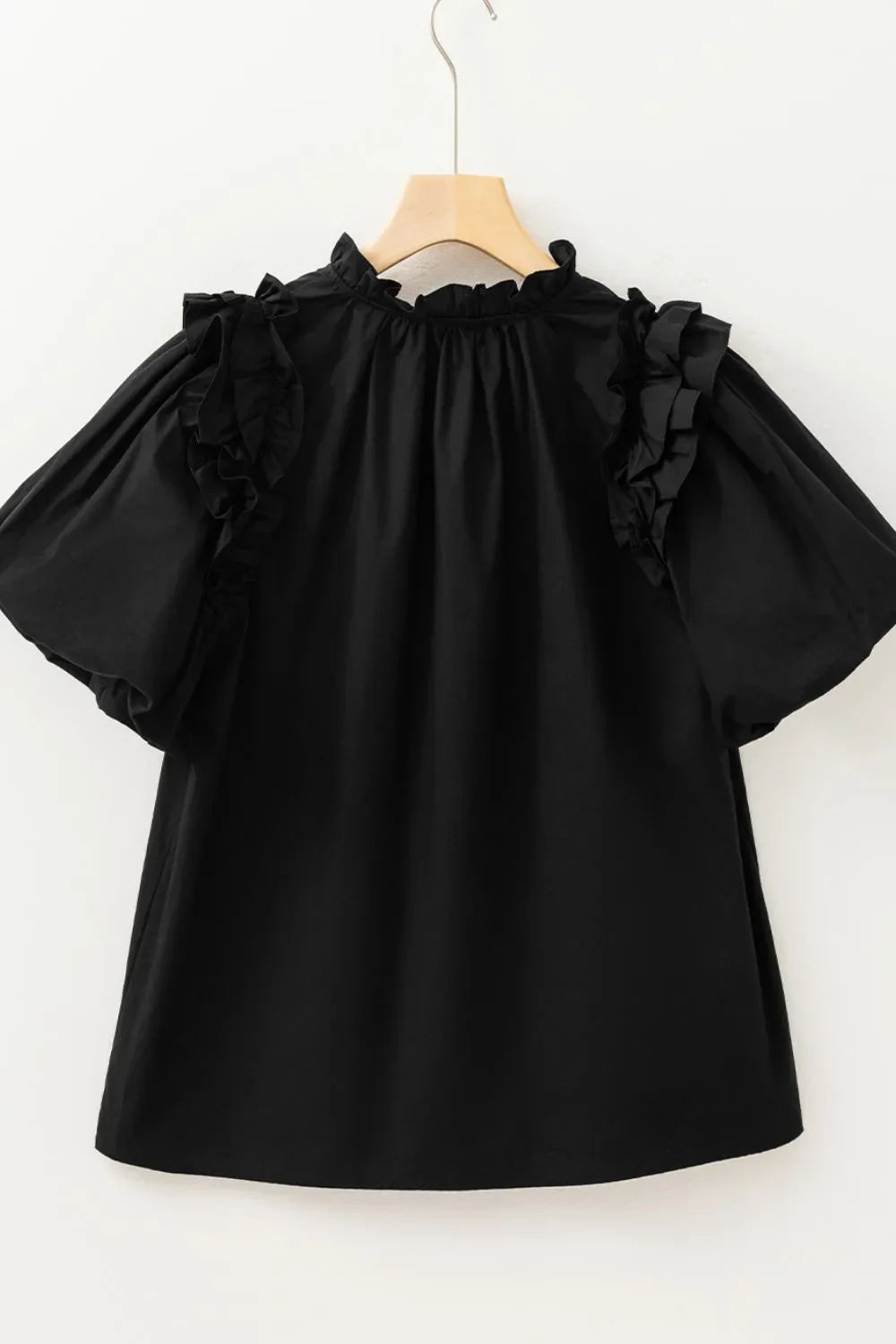 Ruffled Puff Short Sleeve Loose Blouse