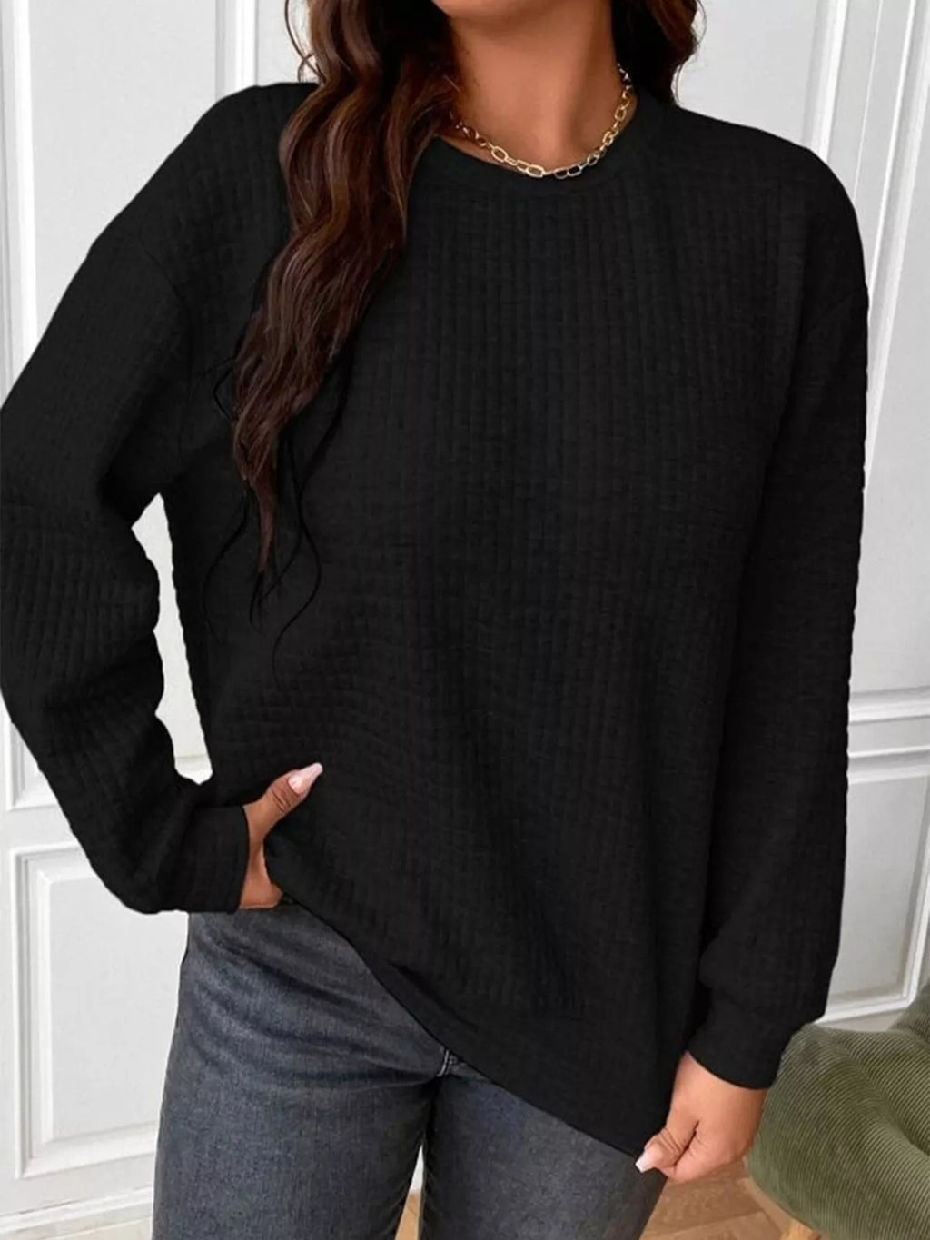 Textured Round Neck Sweatshirt