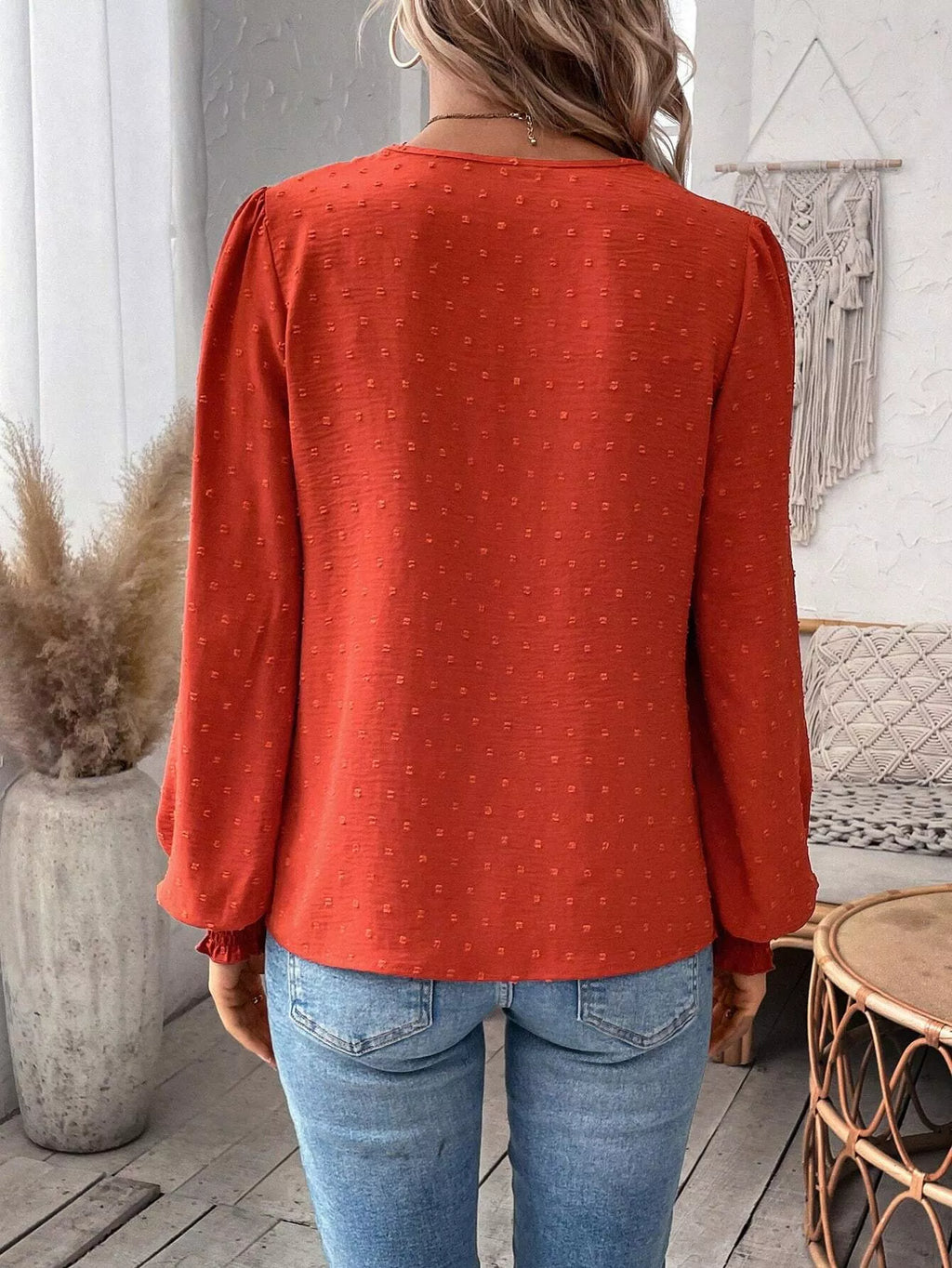 Lace Trim Long Sleeve Blouse