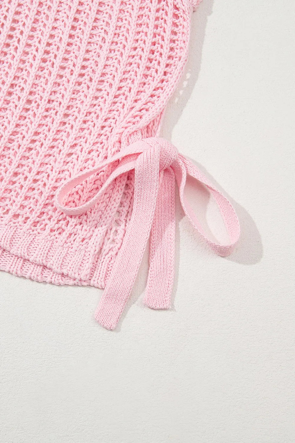 Hollow-out Crochet Side Tied Short Sleeve Knit Cover Up