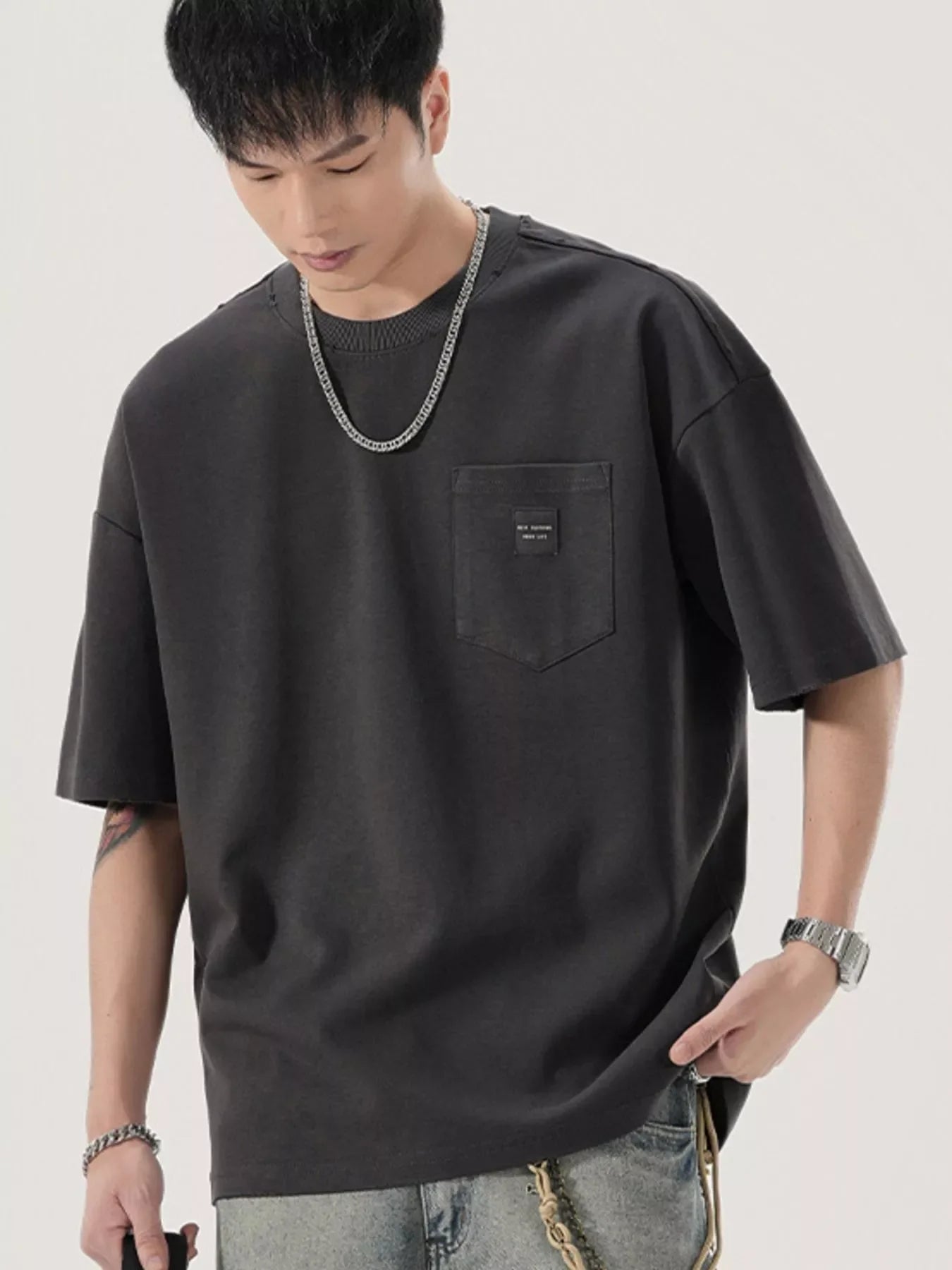 Men's Full Size Casual Solid Color Pocket T-Shirt Plus Size