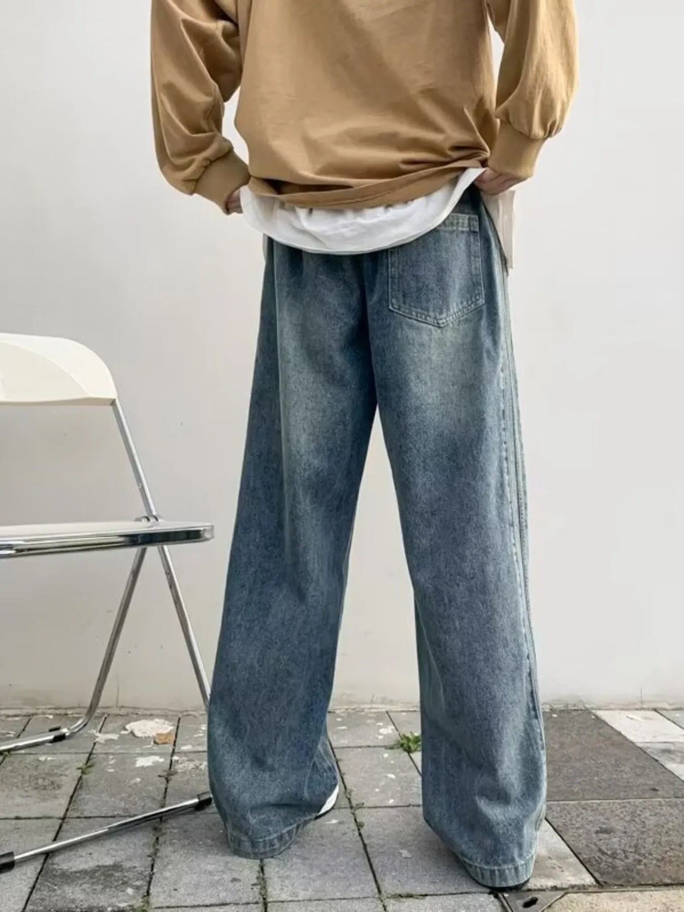Men's Full Size Vintage Wash Wide Leg Jeans Plus Size
