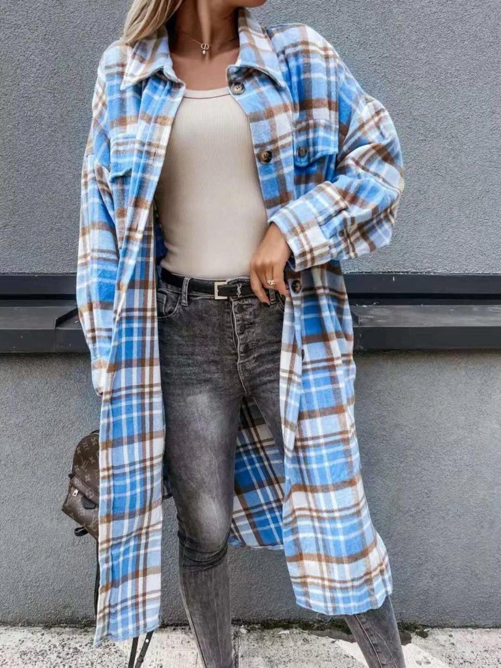 Plaid Button Up Longline Shacket