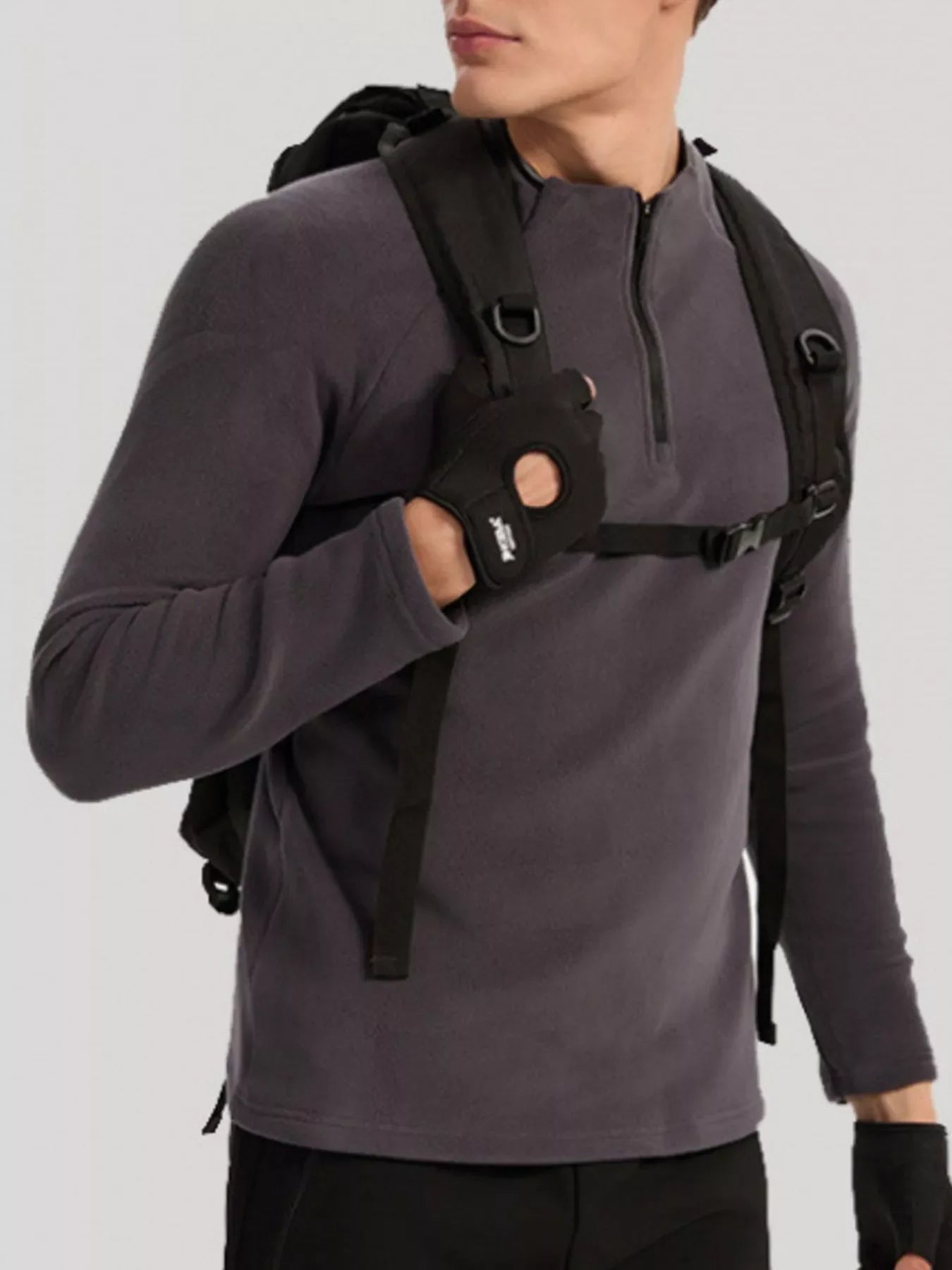 Men's Plus Size Quarter Zip Long Sleeve Top