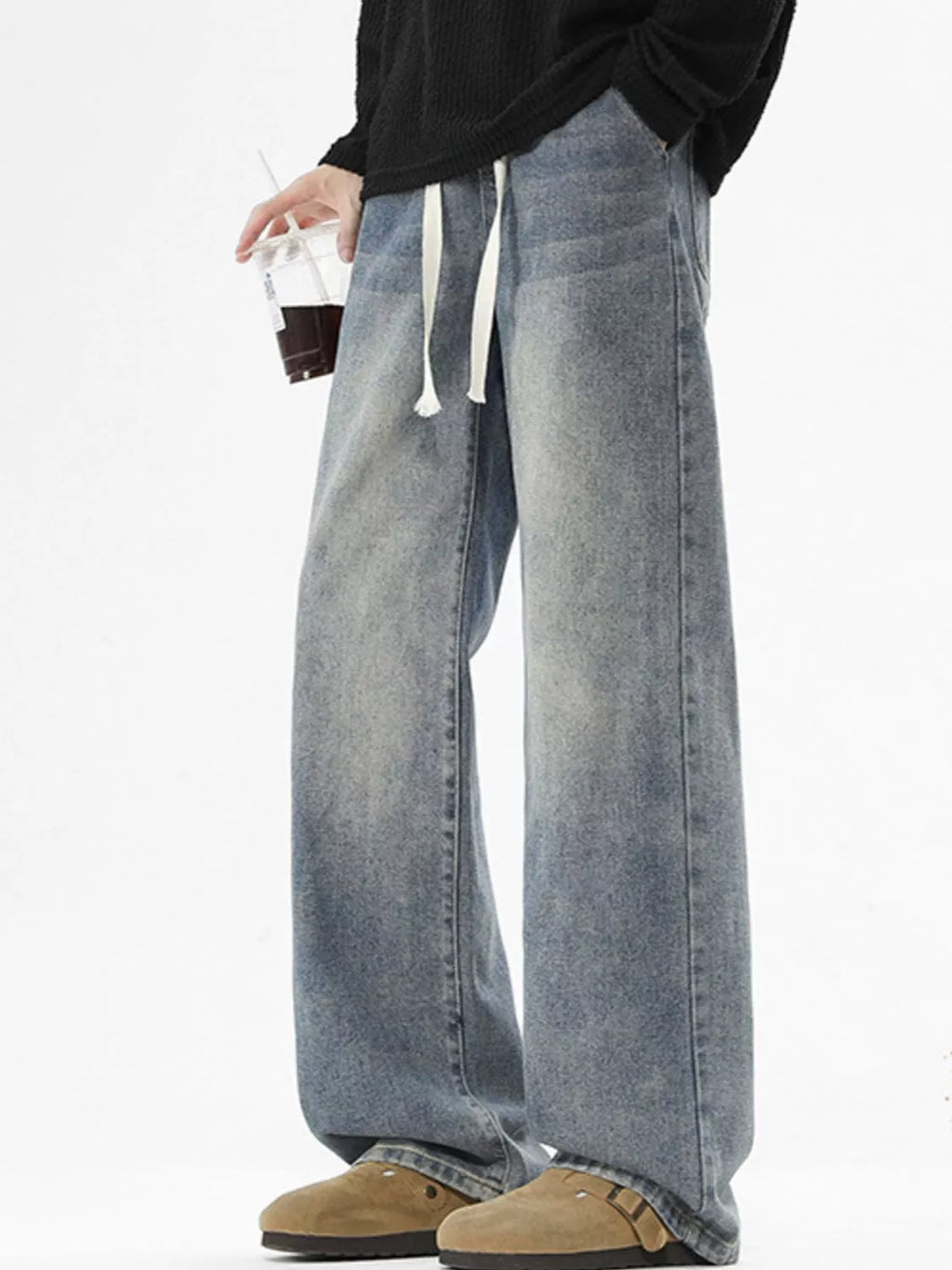 Men's Full Size Vintage Wash Wide Leg Jeans Plus Size
