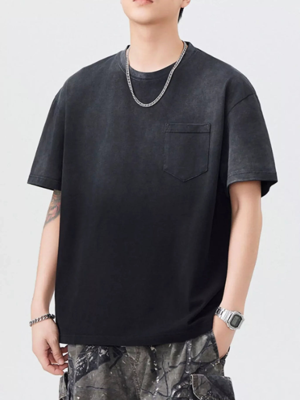 Men's Plus Size Gradient Wash Pocket T-Shirt