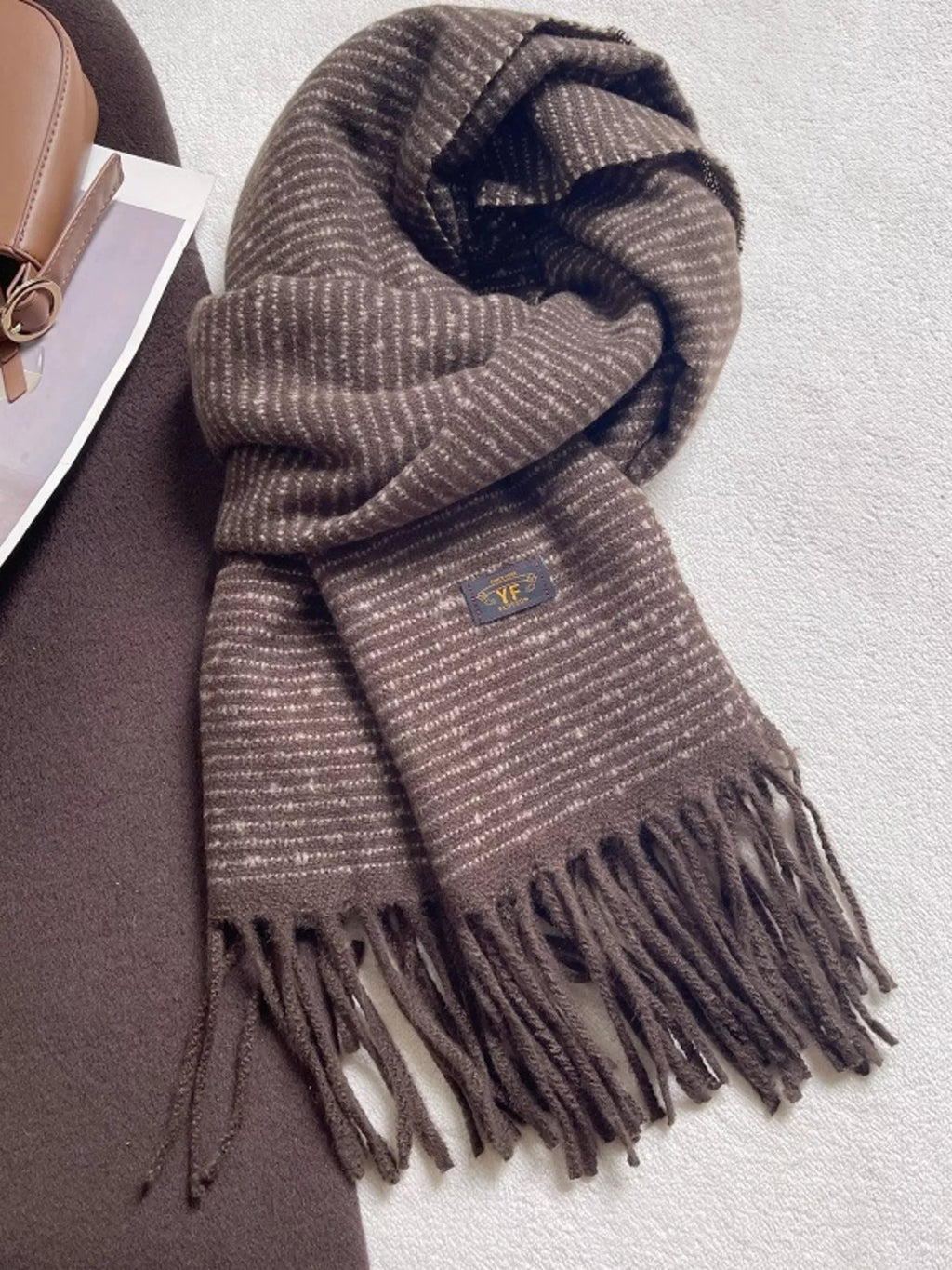 Warm Striped Tassel Scarf