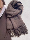 Warm Striped Tassel Scarf