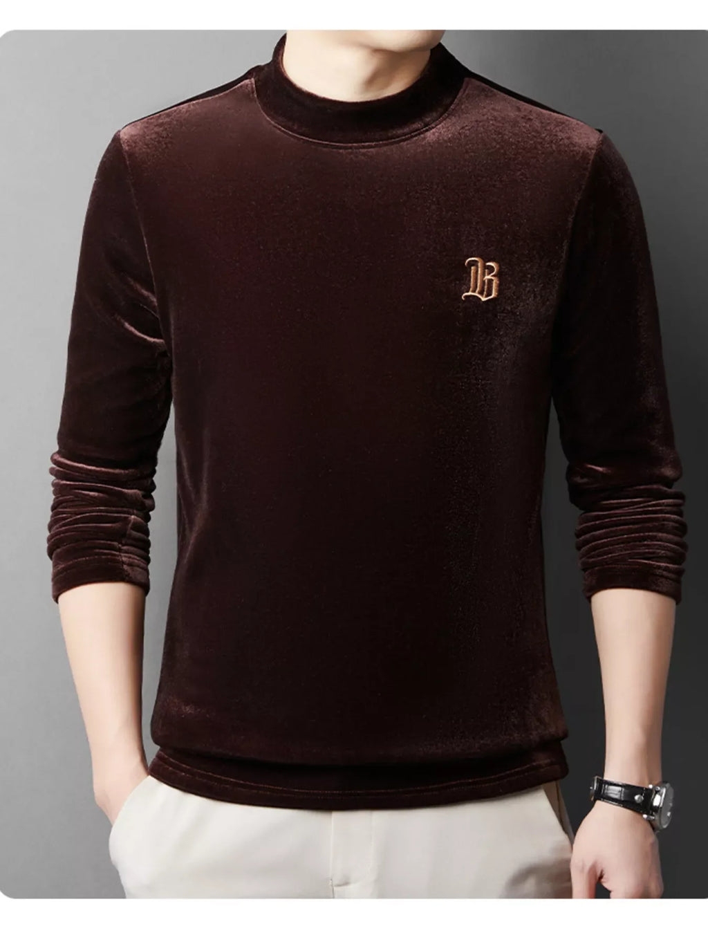Men's Plus Size Velvet Embroidered Warm T-Shirt