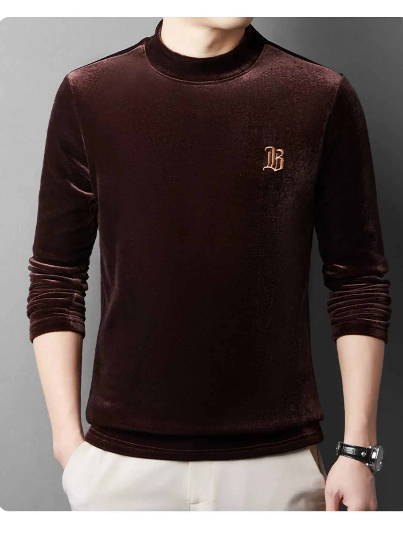 Men's Plus Size Velvet Embroidered Warm T-Shirt