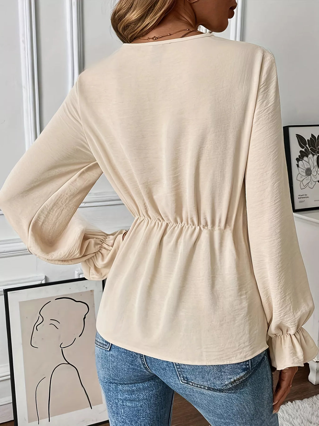 Knot Front Flounce Sleeve Blouse